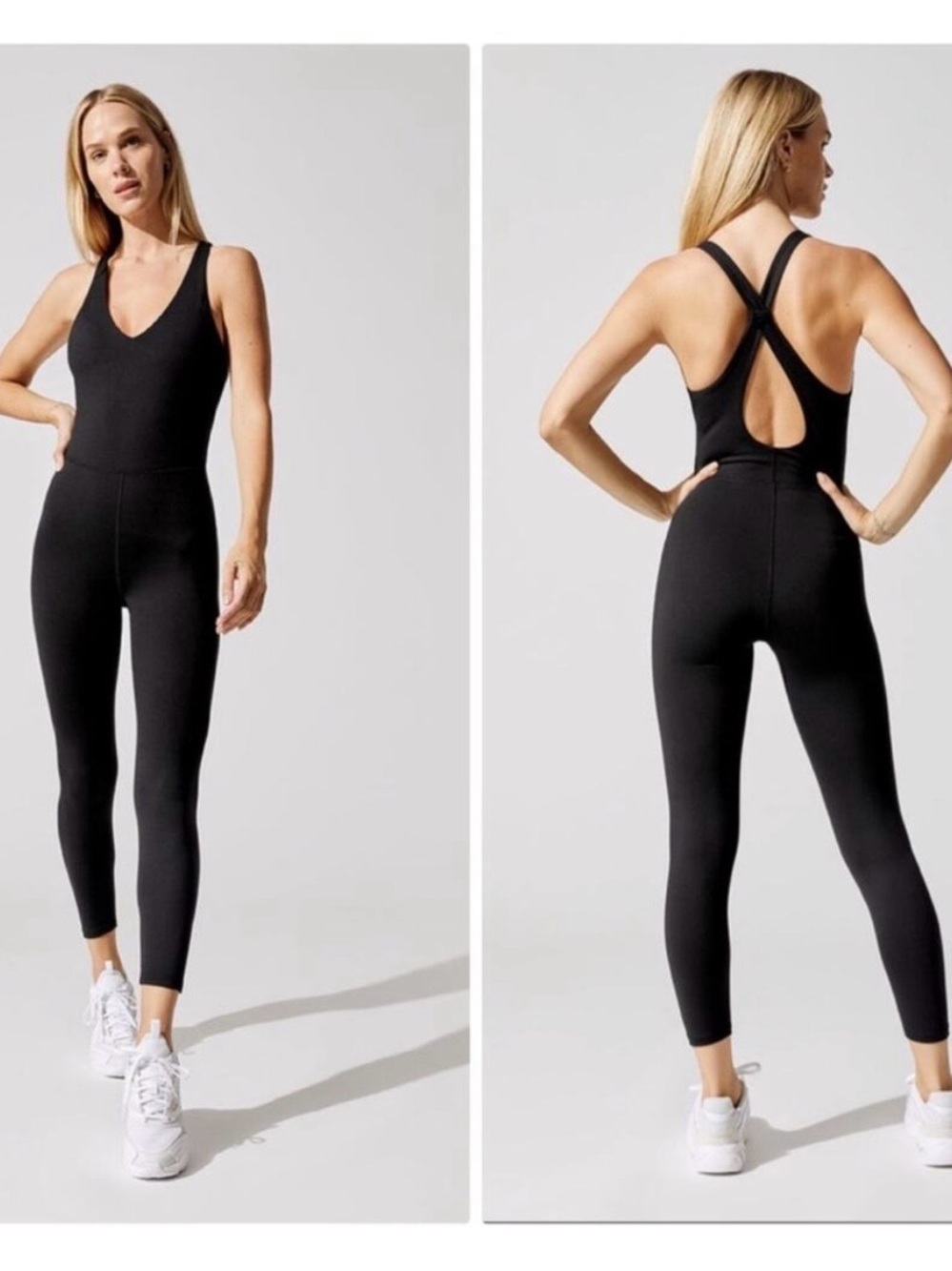 Carbon38 Black Cross-Back One-Piece Legging Jumpsuit